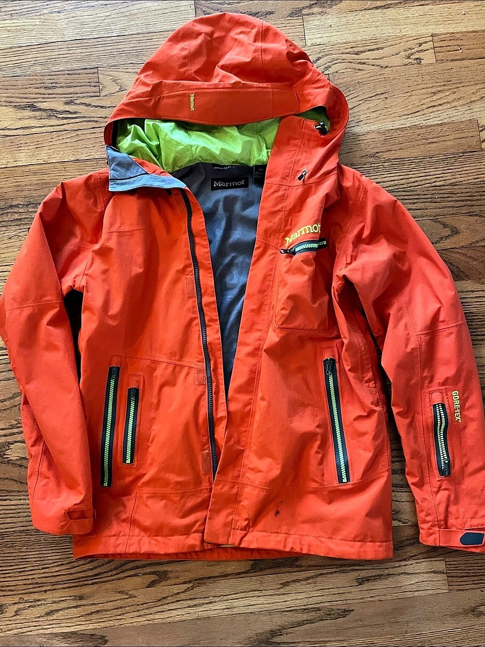 Marmot GORE-TEX Hooded Performance Jacket Orange & Green Small